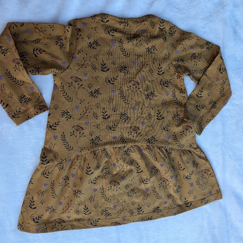 Mustard Floral Leaf Print Dress – Cozy & Chic Everyday Style 4T - Picture 2 of 4